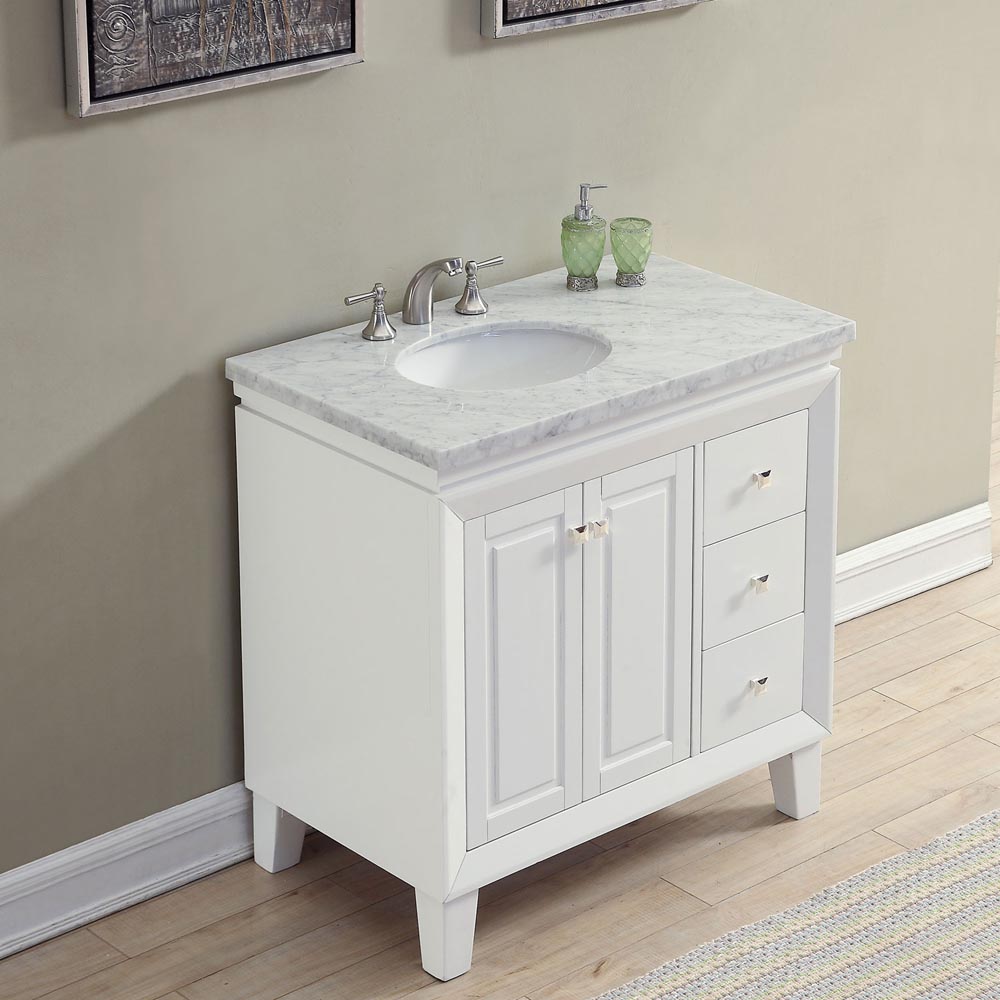 N1511 - 36 Single Sink Vanity Carrera White Marble Top Cabinet